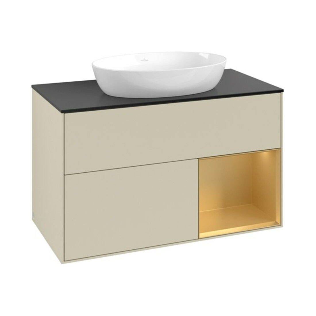 V&B Waschtischunterschrank Finion 100, Pl b m, Reg gol m Lac, si Gr m Lac