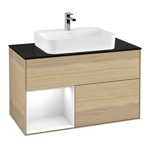 V&B Waschtischunterschrank Finion 100, Pl b m, Reg li glo wh. Lac, Oa ven