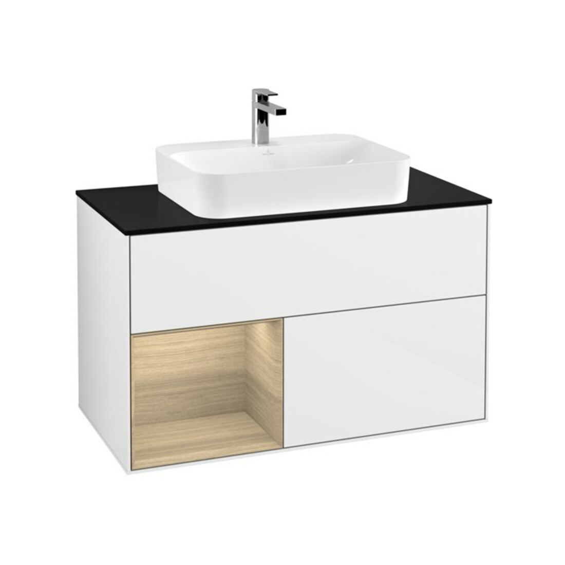 V&B Waschtischunterschrank Finion 100, Pl b m, Reg li Oa ven, glo wh. Lac
