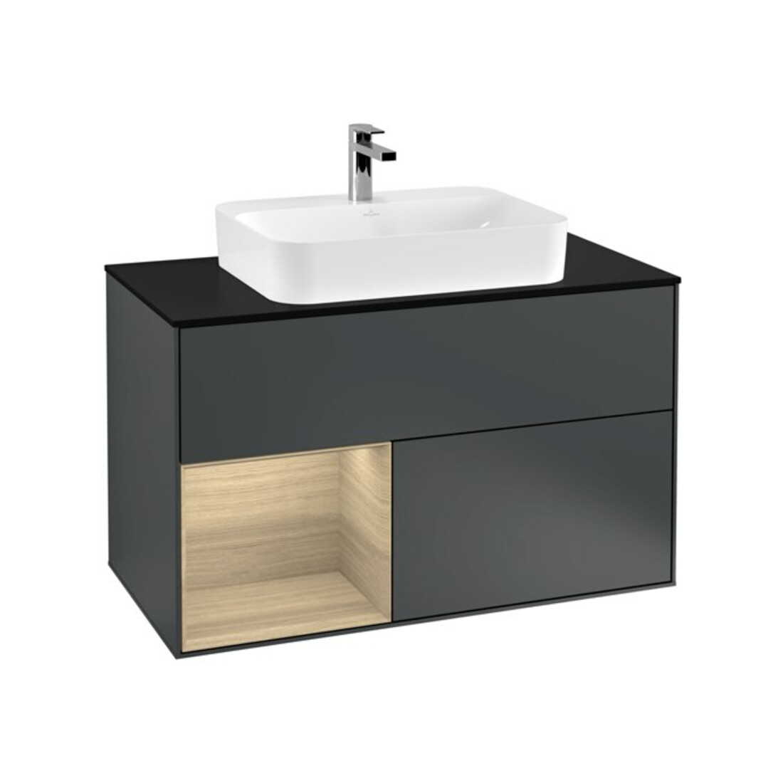 V&B Waschtischunterschrank Finion 100, Pl b m, Reg li Oa ven, md bl. m Lac