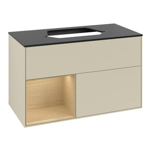 V&B Waschtischunterschrank Finion 100, Pl b m, Reg li Oa ven, si Gr m Lac