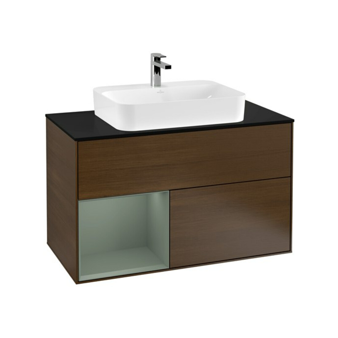 V&B Waschtischunterschrank Finion 100, Pl b m, Reg li Oli. m Lac, wal ven