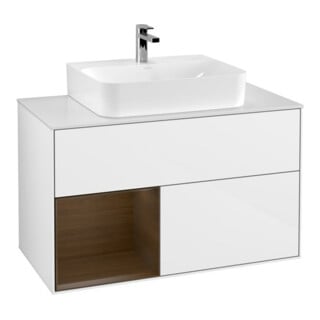 V&B Waschtischunterschrank Finion 100, Pl b m, Reg li wal ven, glo wh. Lac