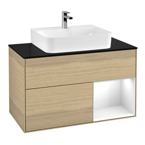 V&B Waschtischunterschrank Finion 100, Pl b m, Reg re glo wh. Lac, Oa ven