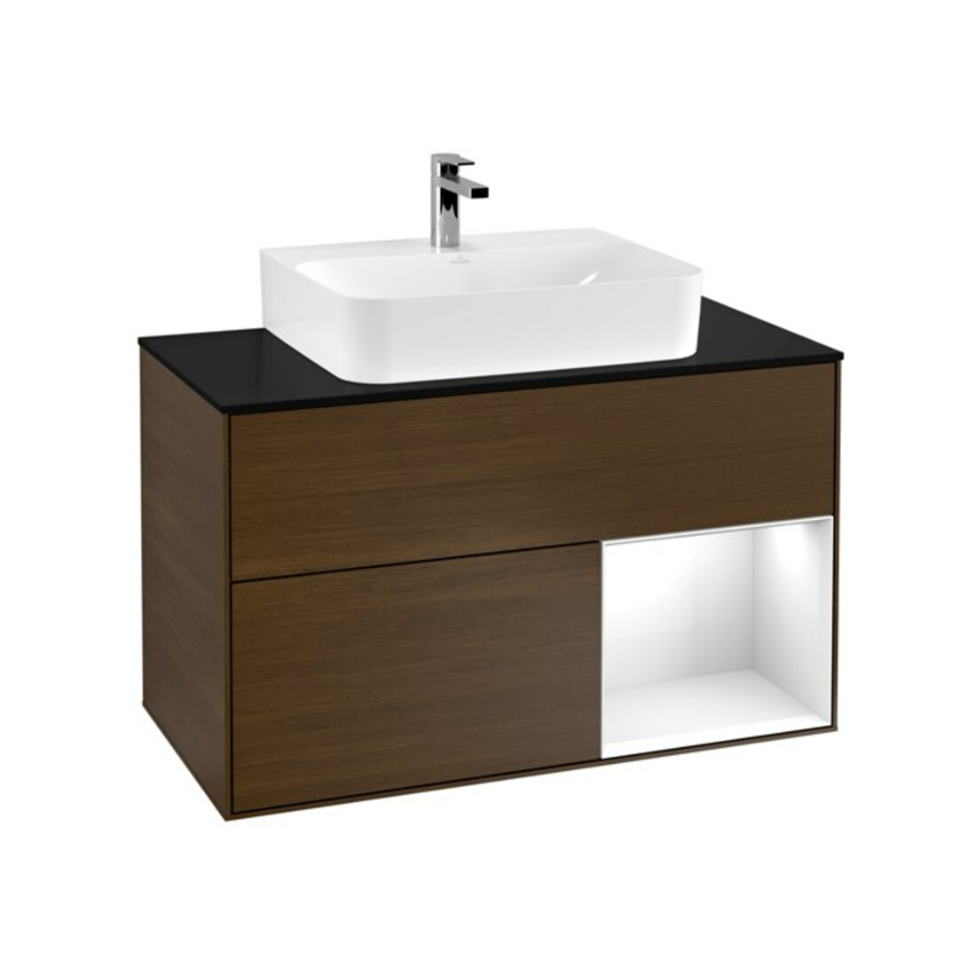 V&B Waschtischunterschrank Finion 100, Pl b m, Reg re glo wh. Lac, wal ven