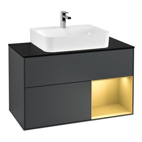 V&B Waschtischunterschrank Finion 100, Pl b m, Reg re gol m, md bl. m Lac
