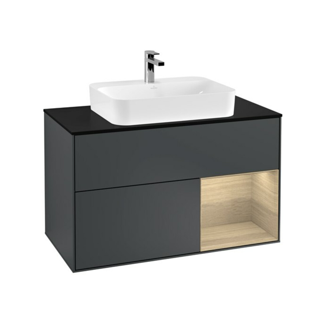 V&B Waschtischunterschrank Finion 100, Pl b m, Reg re Oa ven, md bl. m Lac