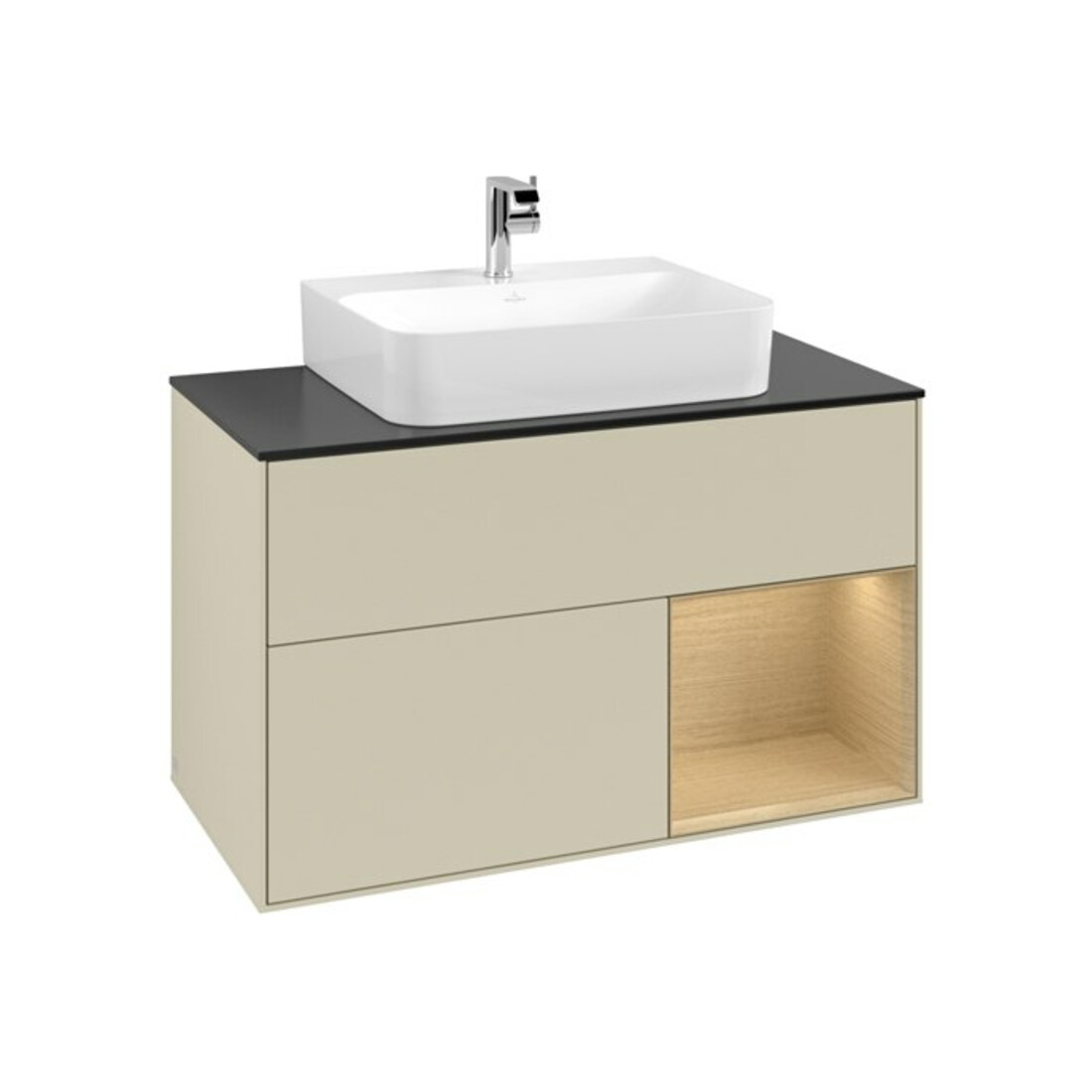 V&B Waschtischunterschrank Finion 100, Pl b m, Reg re Oa ven, si Gr m Lac