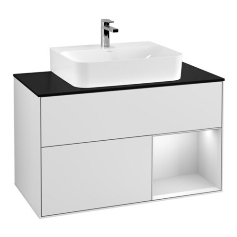 V&B Waschtischunterschrank Finion 100, Pl b m, Reg re wh. m Lac, wh. m Lac