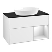 V&B Waschtischunterschrank Finion 100, Pl b m, Reg wh. m Lac, glo wh. Lac