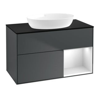 V&B Waschtischunterschrank Finion 100, Pl b m, Reg wh. m Lac, md bl. m Lac