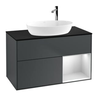 V&B Waschtischunterschrank Finion 100, Pl b m, Reg wh. m Lac, md bl. m Lac
