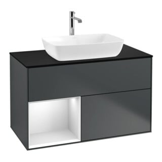 V&B Waschtischunterschrank Finion 100, Pl b m, Reg wh. m Lac, md bl. m Lac