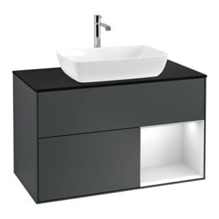 V&B Waschtischunterschrank Finion 100, Pl b m, Reg wh. m Lac, md bl. m Lac