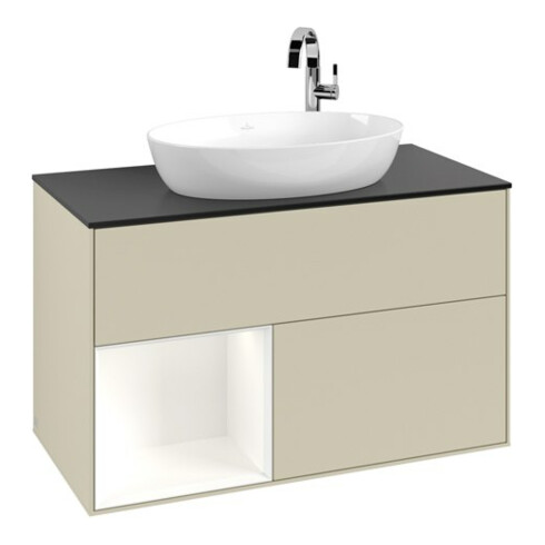 V&B Waschtischunterschrank Finion 100, Pl b m, Reg wh. m Lac, si Gr m Lac