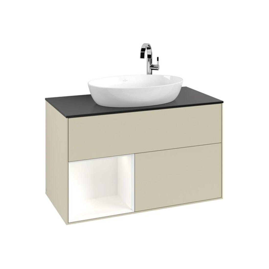 V&B Waschtischunterschrank Finion 100, Pl b m, Reg wh. m Lac, si Gr m Lac