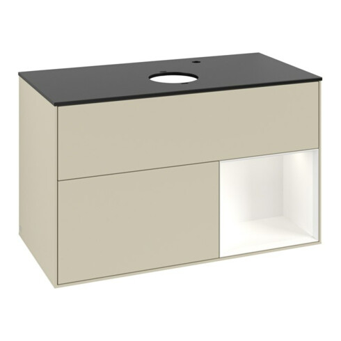 V&B Waschtischunterschrank Finion 100, Pl b m, Reg wh. m Lac, si Gr m Lac