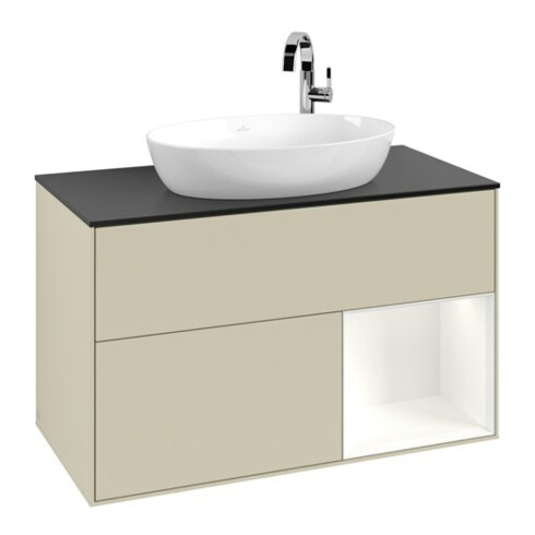 V&B Waschtischunterschrank Finion 100, Pl b m, Reg wh. m Lac, si Gr m Lac