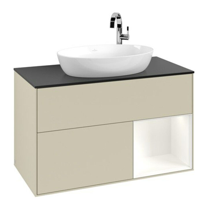 V&B Waschtischunterschrank Finion 100, Pl b m, Reg wh. m Lac, si Gr m Lac