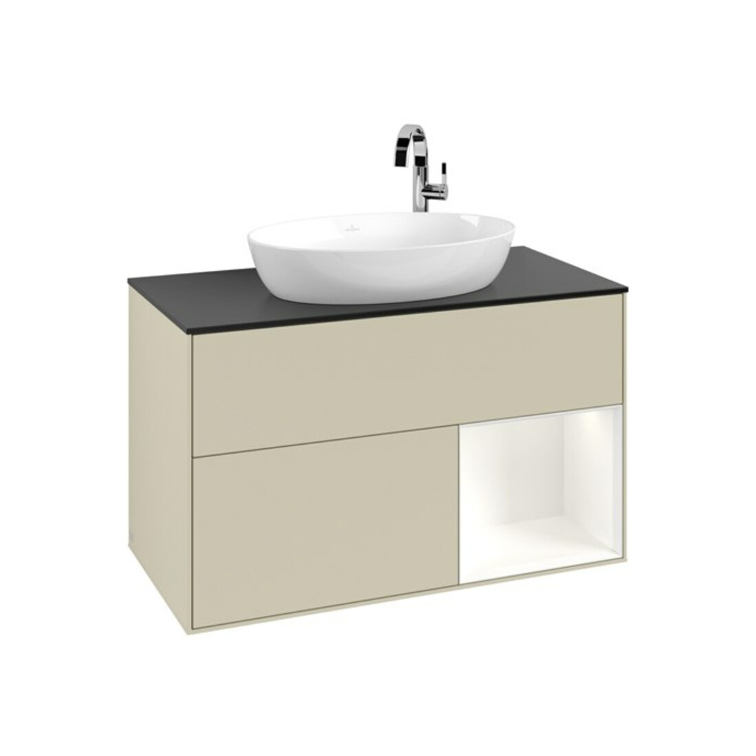 V&B Waschtischunterschrank Finion 100, Pl b m, Reg wh. m Lac, si Gr m Lac