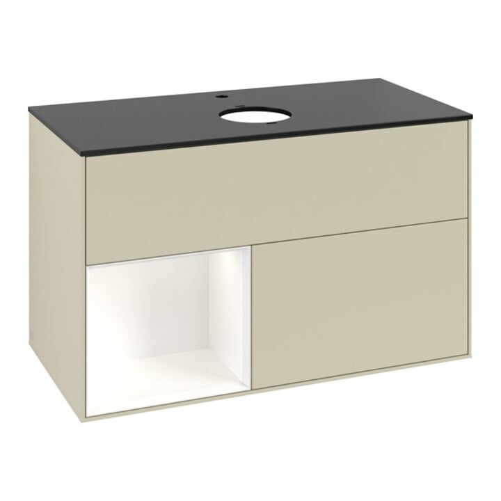 V&B Waschtischunterschrank Finion 100, Pl b m, Reg wh. m Lac, si Gr m Lac