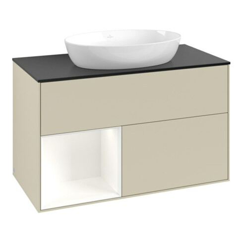 V&B Waschtischunterschrank Finion 100, Pl b m, Reg wh. m Lac, si Gr m Lac