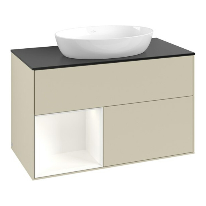V&B Waschtischunterschrank Finion 100, Pl b m, Reg wh. m Lac, si Gr m Lac