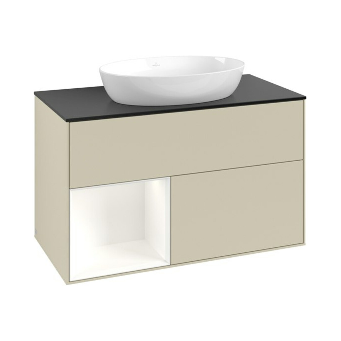 V&B Waschtischunterschrank Finion 100, Pl b m, Reg wh. m Lac, si Gr m Lac