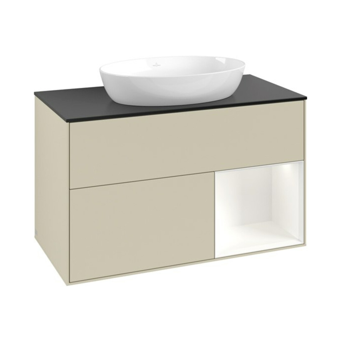 V&B Waschtischunterschrank Finion 100, Pl b m, Reg wh. m Lac, si Gr m Lac