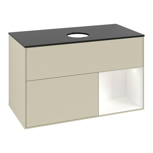 V&B Waschtischunterschrank Finion 100, Pl b m, Reg wh. m Lac, si Gr m Lac