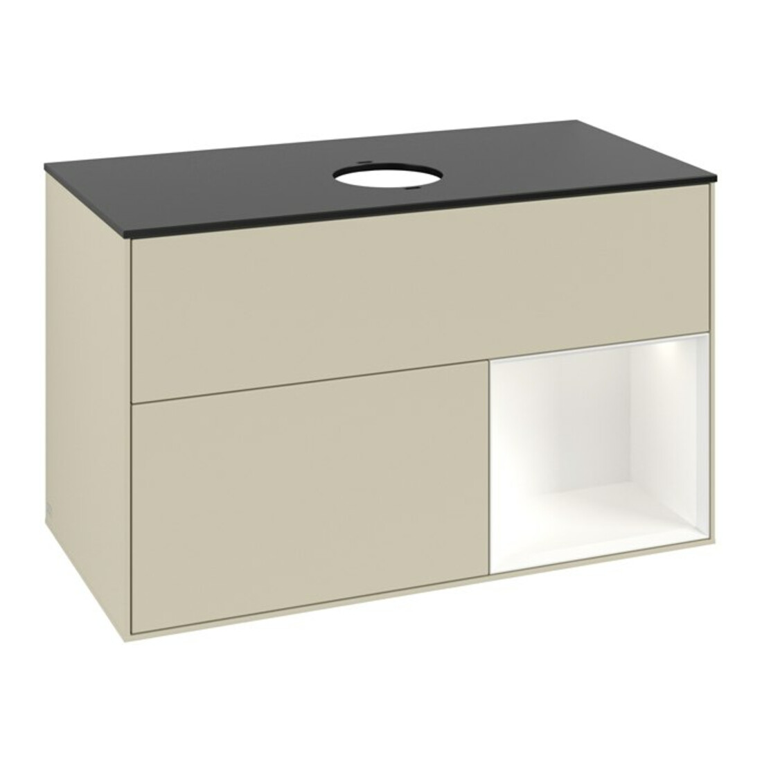 V&B Waschtischunterschrank Finion 100, Pl b m, Reg wh. m Lac, si Gr m Lac