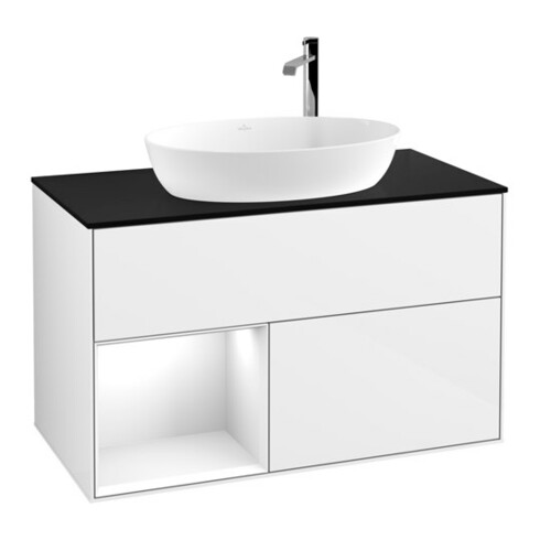 V&B Waschtischunterschrank Finion 100, Pl b m, Rg glo wh. Lac, glo wh. Lac
