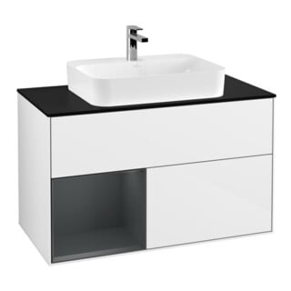 V&B Waschtischunterschrank Finion 100, Pl b m, Rg l md b m La, glo wh. Lac