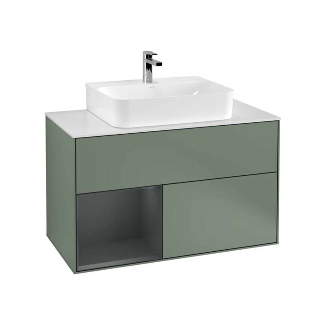 V&B Waschtischunterschrank Finion 100, Pl b m, Rg l md b m Lac, Oli. m Lac