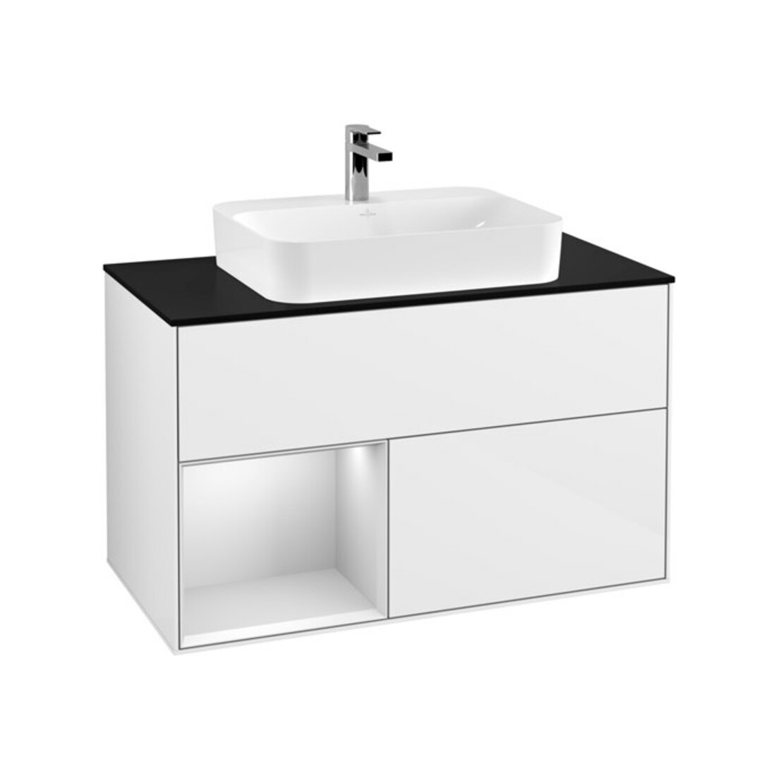 V&B Waschtischunterschrank Finion 100, Pl b m, Rg l wh. m Lac, glo wh. Lac