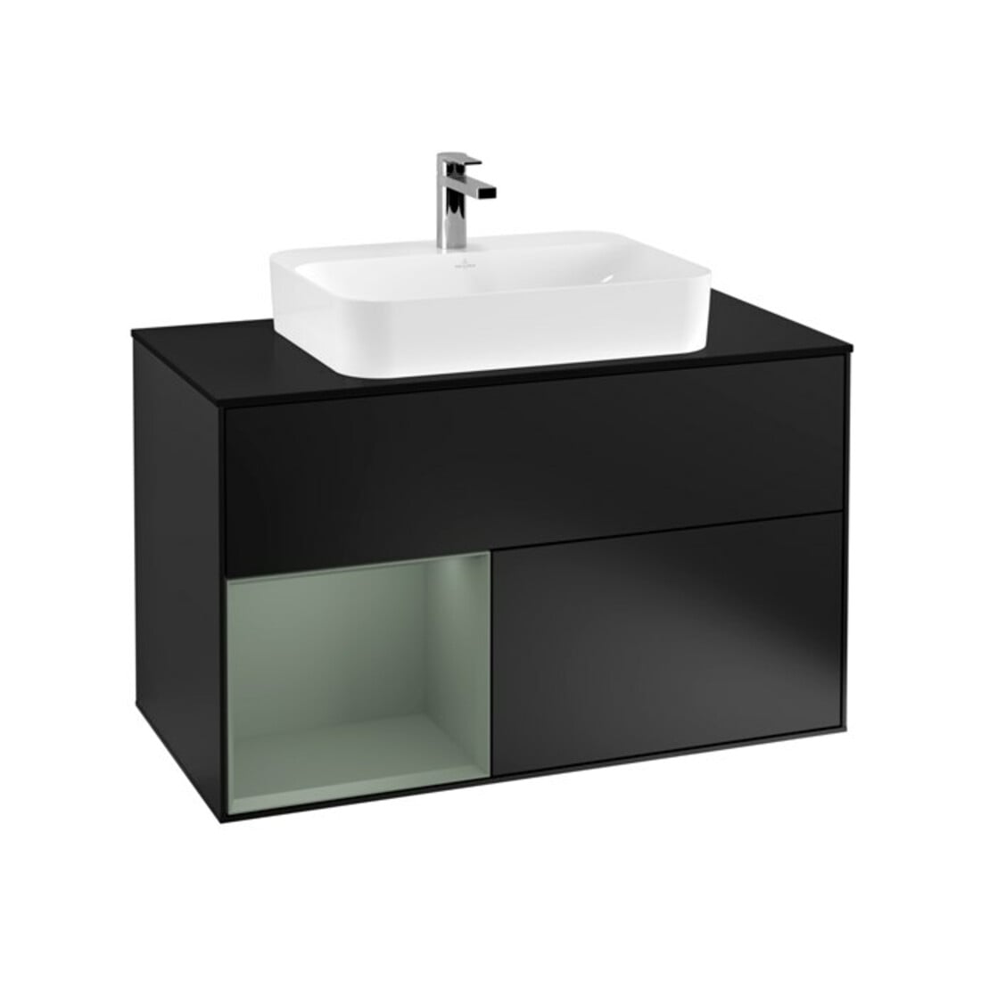 V&B Waschtischunterschrank Finion 100, Pl b m, Rg li Oli. m Lac, bla m Lac