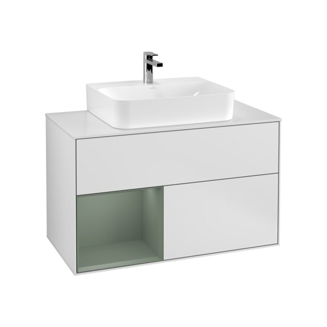 V&B Waschtischunterschrank Finion 100, Pl b m, Rg li Oli. m Lac, wh. m Lac