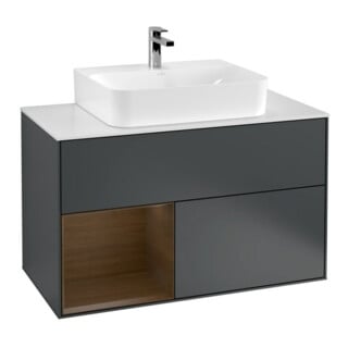 V&B Waschtischunterschrank Finion 100, Pl b m, Rg li wal ven, md bl. m Lac