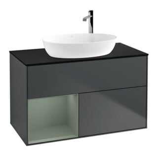 V&B Waschtischunterschrank Finion 100, Pl b m, Rg Oli. m Lac, md bl. m Lac