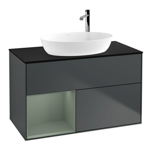V&B Waschtischunterschrank Finion 100, Pl b m, Rg Oli. m Lac, md bl. m Lac