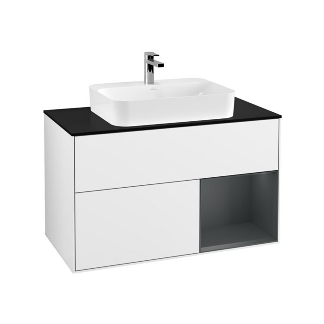 V&B Waschtischunterschrank Finion 100, Pl b m, Rg r md b m La, glo wh. Lac