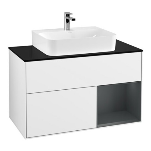 V&B Waschtischunterschrank Finion 100, Pl b m, Rg r md b m La, glo wh. Lac