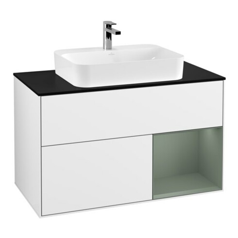 V&B Waschtischunterschrank Finion 100, Pl b m, Rg r Ol m Lac, glo wh. Lac