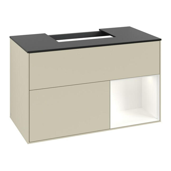 V&B Waschtischunterschrank Finion 100, Pl b m, Rg r wh. m Lac, si Gr m Lac