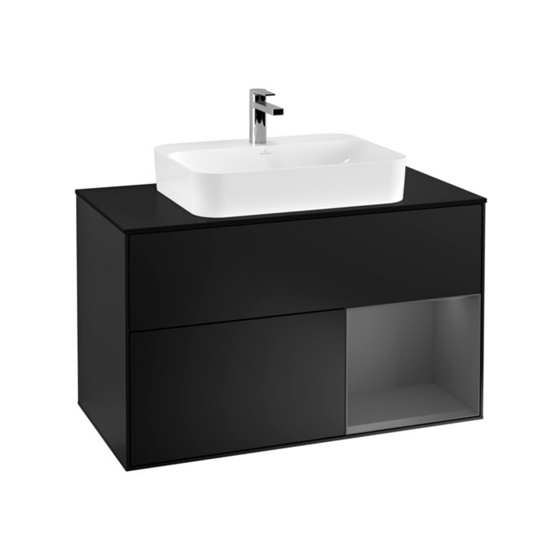 V&B Waschtischunterschrank Finion 100, Pl b m, Rg re Anthrac. m, bla m Lac