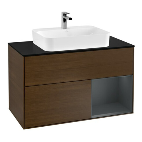 V&B Waschtischunterschrank Finion 100, Pl b m, Rg re md bl. m Lac, wal ven