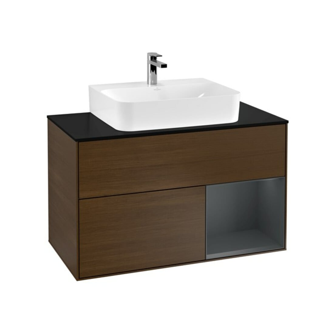 V&B Waschtischunterschrank Finion 100, Pl b m, Rg re md bl. m Lac, wal ven