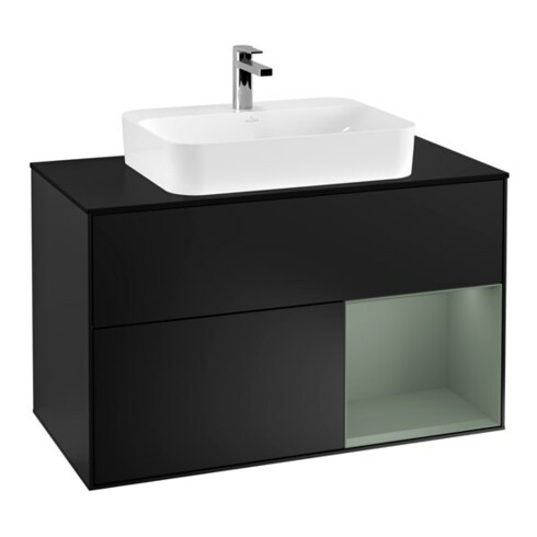 V&B Waschtischunterschrank Finion 100, Pl b m, Rg re Oli. m Lac, bla m Lac