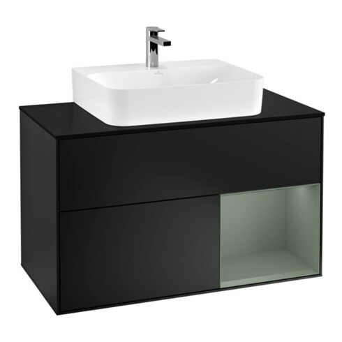V&B Waschtischunterschrank Finion 100, Pl b m, Rg re Oli. m Lac, bla m Lac
