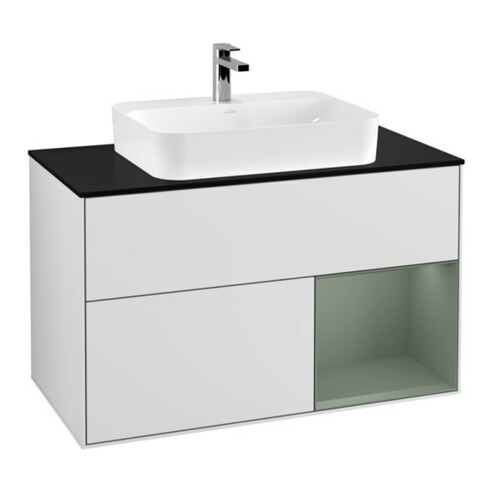 V&B Waschtischunterschrank Finion 100, Pl b m, Rg re Oli. m Lac, wh. m Lac